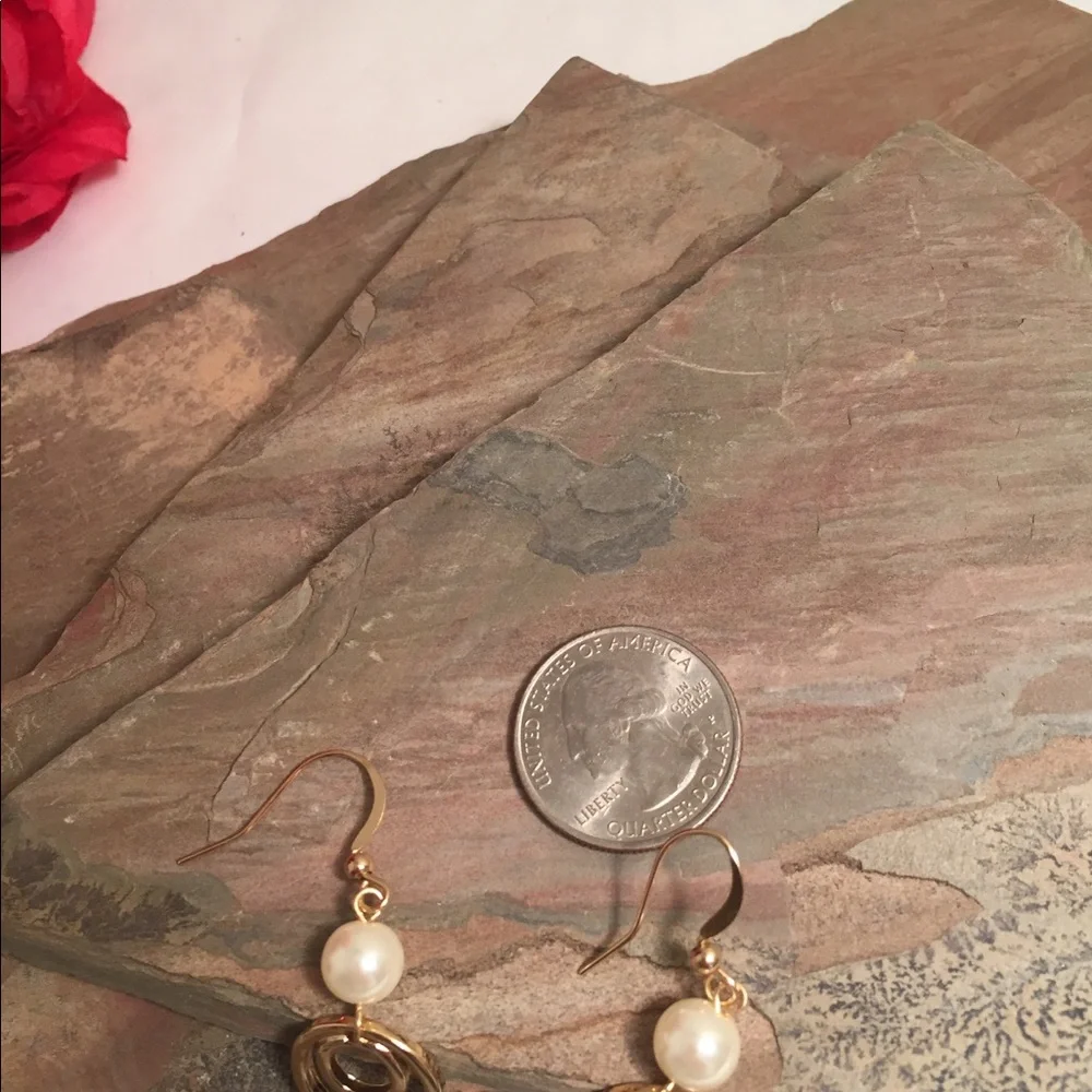 Gold-tone Circles and Pearl Drop Earrings Boho Style